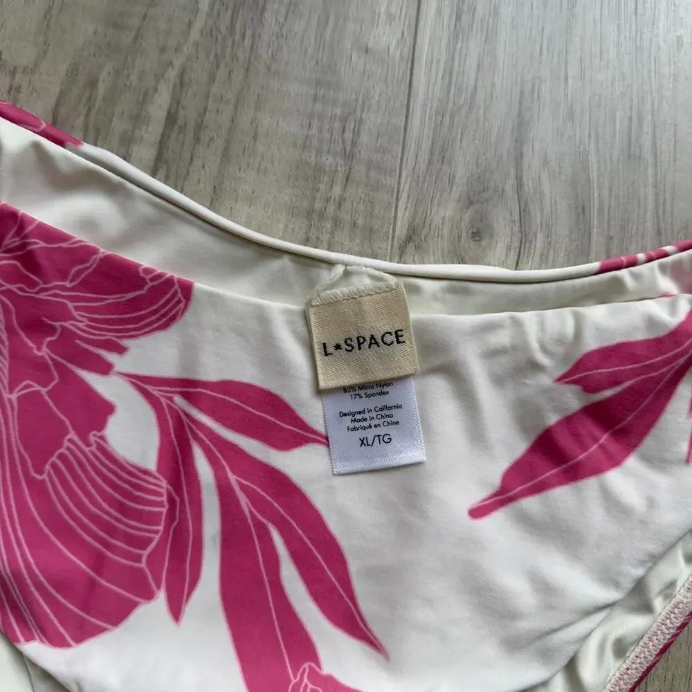 L*SPACE Floral Bikini Bottom White Pink Women’s XL